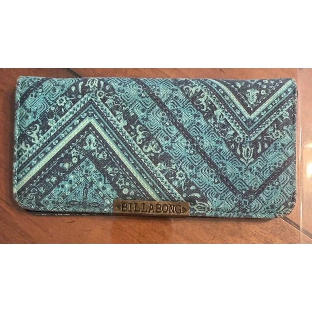 Y2K Billabong Cloth Wallet Blue Teal Floral 90s Snap Close 7.5”x4” Read